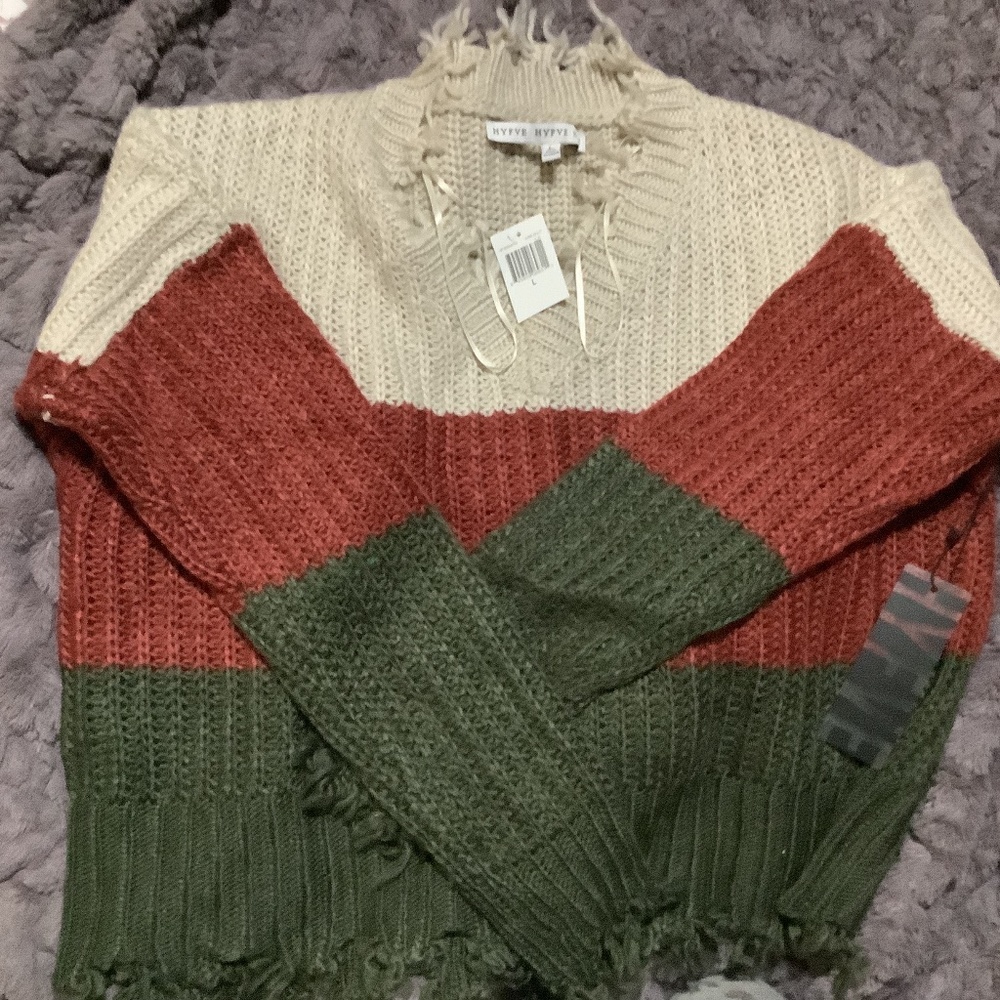 BNWT HYFVE Destructed Sweater, Size: Large